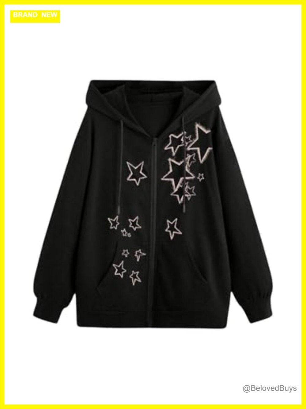 Oversized Y2k Star Graphic Zip Up Hoodie Sweatshirt with Pockets
